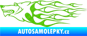 Samolepka Animal flames 017 levá vlk 3D karbon zelený kawasaki