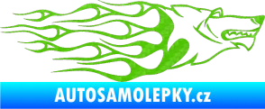 Samolepka Animal flames 017 pravá vlk 3D karbon zelený kawasaki