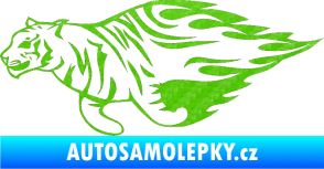 Samolepka Animal flames 021 levá tygr 3D karbon zelený kawasaki