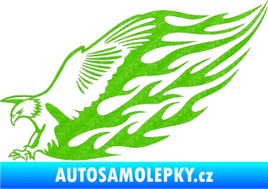 Samolepka Animal flames 029 levá orel 3D karbon zelený kawasaki