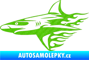 Samolepka Animal flames 031 levá žralok 3D karbon zelený kawasaki