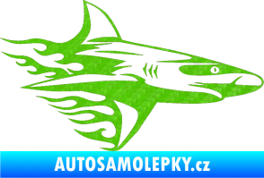Samolepka Animal flames 031 pravá žralok 3D karbon zelený kawasaki