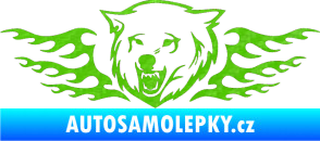 Samolepka Animal flames 034 levá  vlk 3D karbon zelený kawasaki