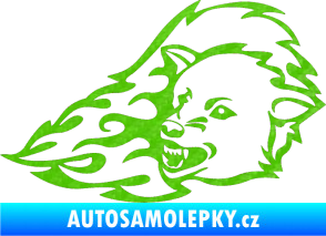 Samolepka Animal flames 036 levá vlk 3D karbon zelený kawasaki