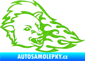 Samolepka Animal flames 036 pravá vlk 3D karbon zelený kawasaki