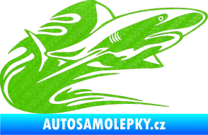 Samolepka Animal flames 037 pravá žralok 3D karbon zelený kawasaki