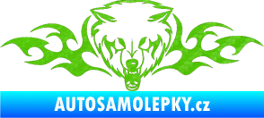Samolepka Animal flames 038 pravá vlk 3D karbon zelený kawasaki