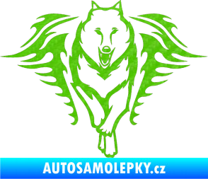 Samolepka Animal flames 039 pravá  vlk 3D karbon zelený kawasaki