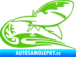 Samolepka Animal flames 041 pravá žralok 3D karbon zelený kawasaki