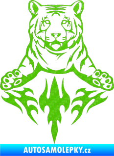 Samolepka Animal flames 045 levá tygr 3D karbon zelený kawasaki