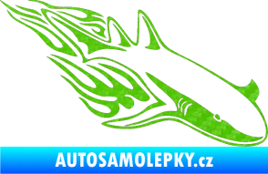 Samolepka Animal flames 048 pravá žralok 3D karbon zelený kawasaki