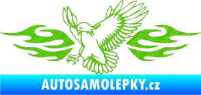 Samolepka Animal flames 054 levá orel 3D karbon zelený kawasaki