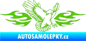 Samolepka Animal flames 054 pravá orel 3D karbon zelený kawasaki