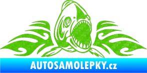 Samolepka Animal flames 063 pravá piraňa 3D karbon zelený kawasaki