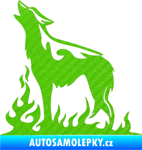 Samolepka Animal flames 066 levá vyjící vlk 3D karbon zelený kawasaki