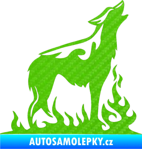 Samolepka Animal flames 066 pravá vyjící vlk 3D karbon zelený kawasaki