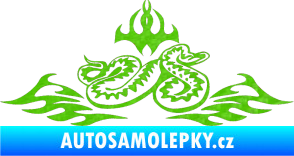 Samolepka Animal flames 070 pravá zmije 3D karbon zelený kawasaki