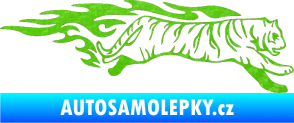 Samolepka Animal flames 079 pravá tygr 3D karbon zelený kawasaki