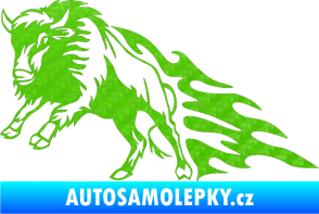 Samolepka Animal flames 089 levá býk 3D karbon zelený kawasaki