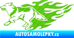 Samolepka Animal flames 090 levá vlk 3D karbon zelený kawasaki