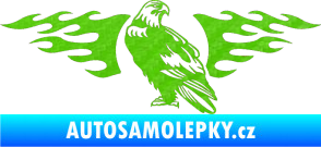 Samolepka Animal flames 094 levá orel 3D karbon zelený kawasaki