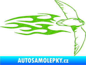 Samolepka Animal flames 095 pravá letící pták 3D karbon zelený kawasaki