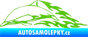 Samolepka Animal flames 099 levá delfín 3D karbon zelený kawasaki
