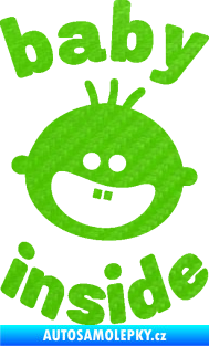 Samolepka Baby inside 002 levá dva zuby na palubě 3D karbon zelený kawasaki