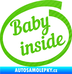 Samolepka Baby inside dítě v autě nápis 3D karbon zelený kawasaki