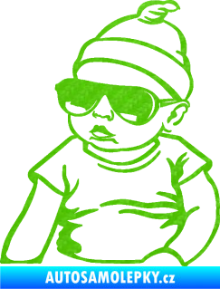 Samolepka Baby on board 003 levá miminko s brýlemi 3D karbon zelený kawasaki