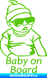 Samolepka Baby on board 003 pravá s textem miminko s brýlemi 3D karbon zelený kawasaki