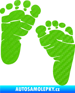 Samolepka Baby on board 005 levá otisk chodidel 3D karbon zelený kawasaki