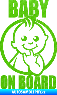 Samolepka Baby on board 007 s textem 3D karbon zelený kawasaki