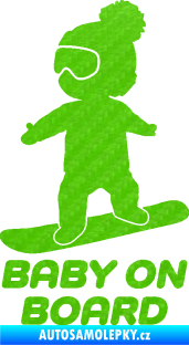Samolepka Baby on board 009 levá snowboard 3D karbon zelený kawasaki