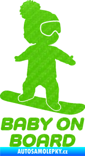 Samolepka Baby on board 009 pravá snowboard 3D karbon zelený kawasaki