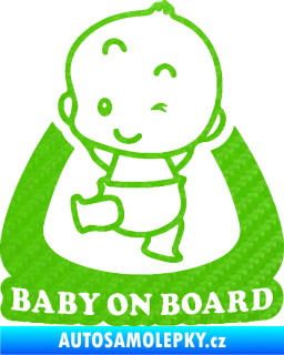 Samolepka Baby on board 011 levá s nápisem 3D karbon zelený kawasaki