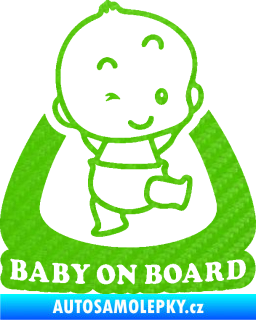 Samolepka Baby on board 011 pravá s nápisem 3D karbon zelený kawasaki