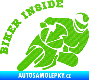 Samolepka Biker inside 002 pravá motorkář 3D karbon zelený kawasaki