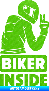 Samolepka Biker inside 003 pravá motorkář 3D karbon zelený kawasaki