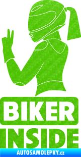 Samolepka Biker inside 004 levá motorkářka 3D karbon zelený kawasaki