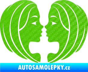 Samolepka Blíženci 002  3D karbon zelený kawasaki