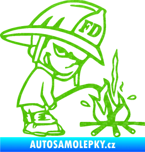 Samolepka Boy čůrá 004 hasič pravá 3D karbon zelený kawasaki