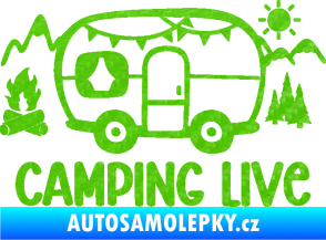 Samolepka Camping live 001 levá cestování v karavanu 3D karbon zelený kawasaki