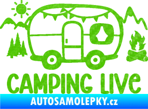 Samolepka Camping live 001 pravá cestování v karavanu 3D karbon zelený kawasaki