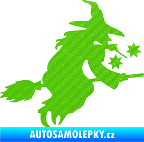 Samolepka Čarodějnice 001 pravá na koštěti  3D karbon zelený kawasaki