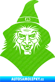 Samolepka Čarodějnice 002 pravá hlava s kloboukem 3D karbon zelený kawasaki