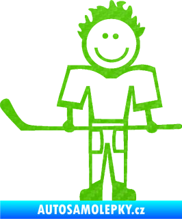 Samolepka Cartoon family kluk 002 levá hokejista 3D karbon zelený kawasaki