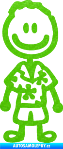 Samolepka Cartoon family kluk Hawaii 3D karbon zelený kawasaki