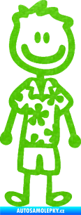 Samolepka Cartoon family mladík Hawaii  3D karbon zelený kawasaki