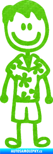 Samolepka Cartoon family táta Hawaii 3D karbon zelený kawasaki
